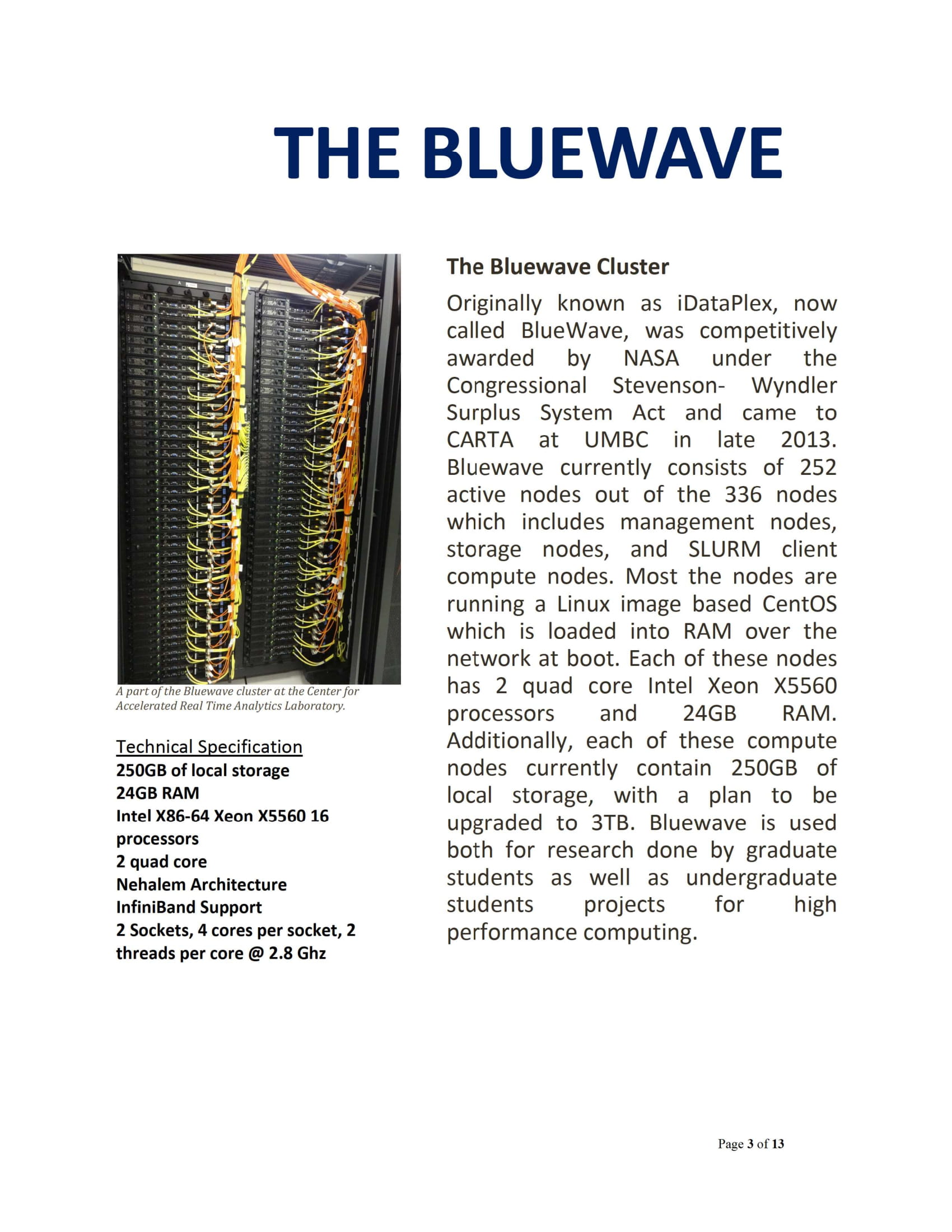Bluewave Center for Accelerated Real Time Analytics UMBC